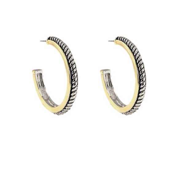 Two-Tone Textured Hoops - Picture 1 of 1